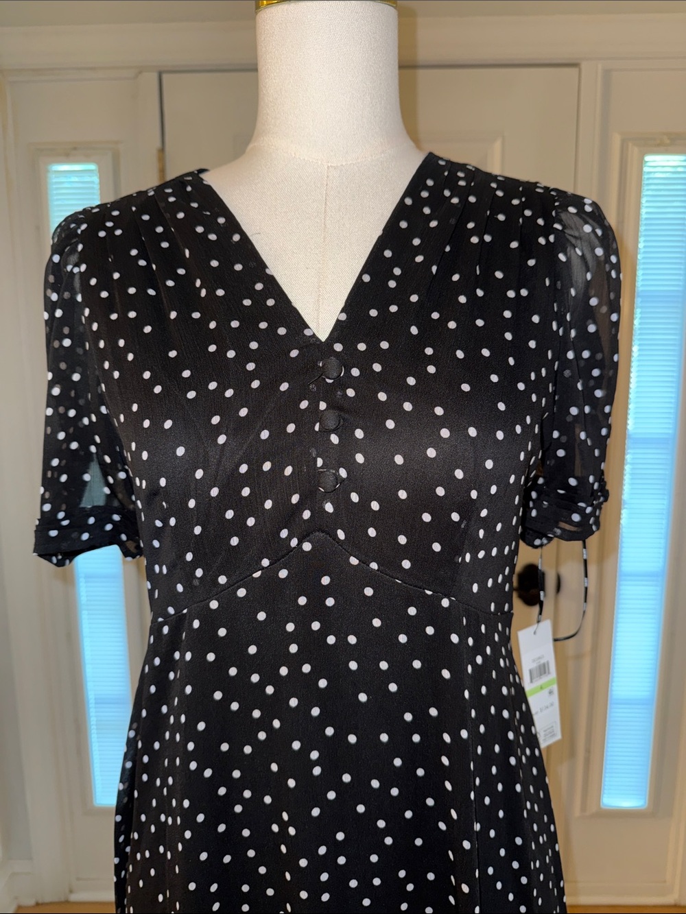 Dkny Black Polka Dot Midi Dress - Picture 4 of 8